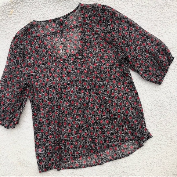 Floral tunic top size XXL red black white NWT 3/4 sleeve - Picture 7 of 13